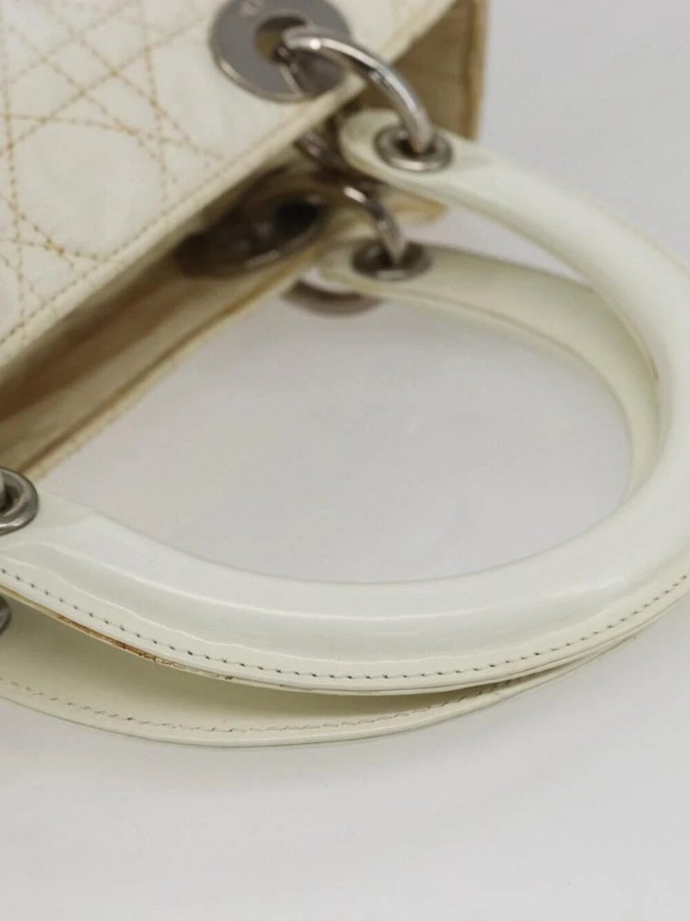 Christian Dior Lady Dior Canage Hand Bag Nylon White Silver Auth 158966 - Picture 8 of 16